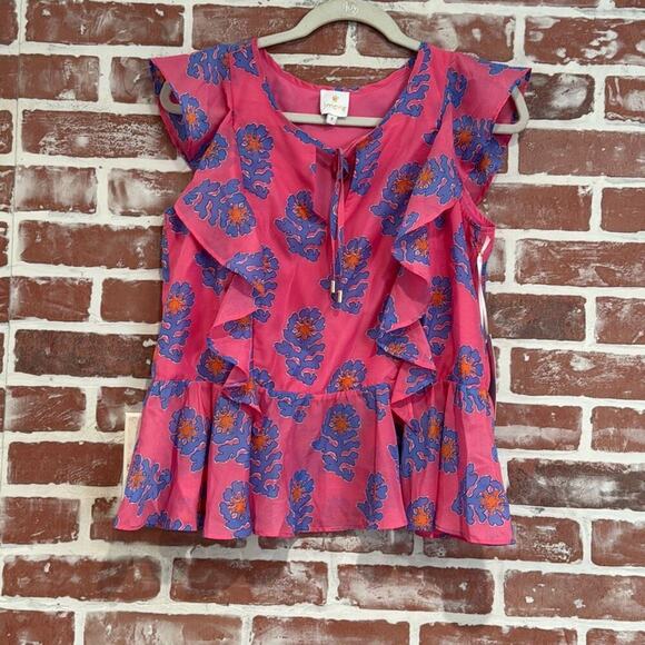 NWT J. Marie Womens Piper Flutter Sleeve Floral Top Size Small Pink Purple - Picture 1 of 6